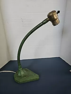 Vtg Steampunk Green Goose Neck Cast Iron Base Office Lamp On Off Switch New Wire • $55