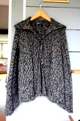 Crea Concept Cardigan Jacket Wool Alpaca Brown Fleck Chunky Collar Oversize  S • £19