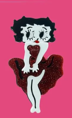 Modern Arcrylic Handmade BROOCH 3D Betty Boop 50s Red Dress Marilyn Pose Boxed  • £9.95