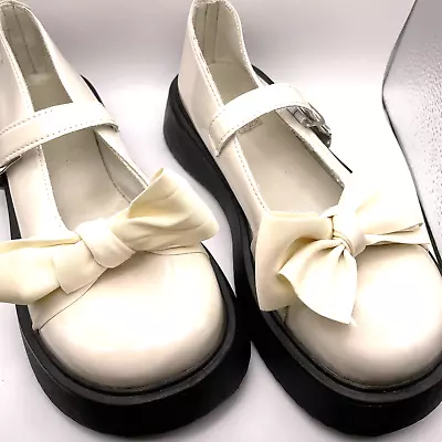 Beige Bow Platform Mary Jane Womens Size 9 Japanese Anime Pastel Goth Emo Kawaii • £28.92