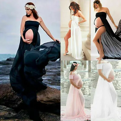 $29.29 • Buy Pregnant Women's Maternity Chiffon Dress Maxi Dress Bandeau Photo Shoot Gown AU