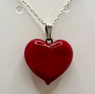 Murano Glass Handcrafted Lovely Red Heart Pendant & 925 Sterling Silver Necklace • $24.90