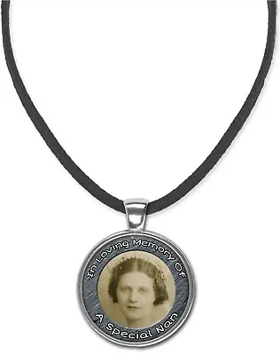 Personalised Nan Memorial Photo Pendant On 18  Black Cord Necklace Gift R388 • £7.95