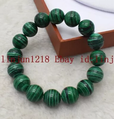 Natural 8/10/12/14mm Green Malachite Round Gemstone Stretch Bracelet 7.5'' AAA • $3.99