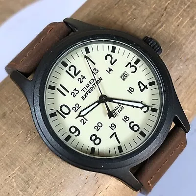 Timex Expedition Scout Watch Men 40mm Leather Band Indiglo 50M Date New Battery • $34.95
