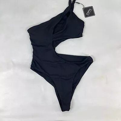 ZAFUL Swimsuit Women 4 One-Piece Bikini Off Shoulder Black Textured Rib Cutout  • $16.98