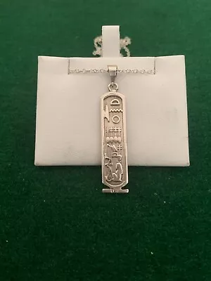 Silver Egyptian Hallmarked Cartouche Hieroglyphics Pendant Necklace & Chain • £30