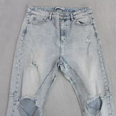 Decjuba Jeans 12 L26 Light Blue Crop Boyfriend Ripped High Womens D-Luxe • $29.95