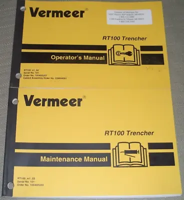Vermeer Rt100 Trencher Operator Operation & Maintenance Manual Book • $34.99