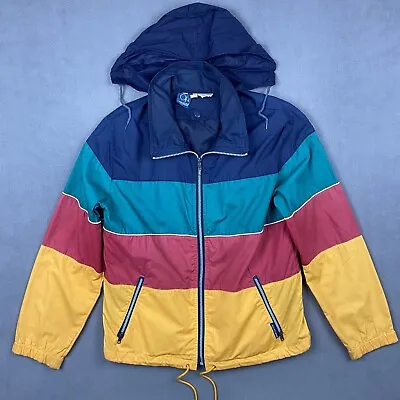 OP Ocean Pacific Jacket Mens Small Rainbow Colorblock Hood Vintage 70s 80s Ski • $64
