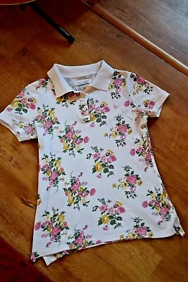 £8 • Buy Ladies Jack Wills Pretty White Floral Print Flower Polo Shirt Top Sz 8 10 (12)