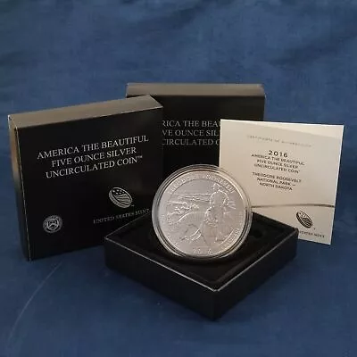 2016 America The Beautiful 5oz Silver Coin-Roosevelt Park North Dakota-Free Ship • $189.99
