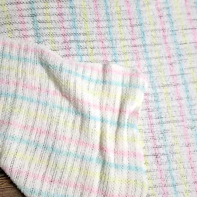 Vintage Baby Blanket Cotton Pastel Plaid 26  X 25  Pink Blue Yellow Unisex • $16