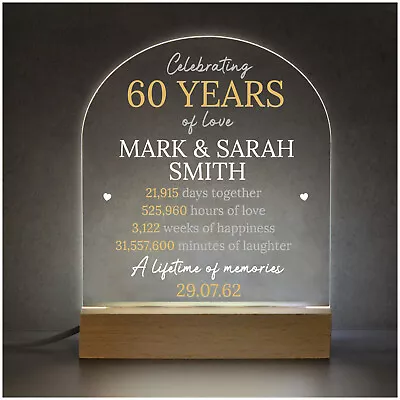 £14.99 • Buy 60th Wedding Anniversary Gift Grandparents Mum And Dad LED Light Sign 60 Years