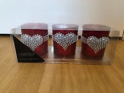 New Landon Tyler Hand Crafted Set Of 3 Red Tealight Holders With Hearts • £5.50