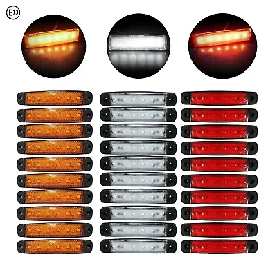 30 Pcs 12v 6 Led White Yellow Red Side Marker Light Position Truck Trailer E13 • £19.60