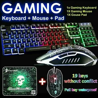 $26.99 • Buy Rainbow Backlit Keyboard Mouse And Pad Set For PS4 PS3 Xbox PC T6 Gamers Officer