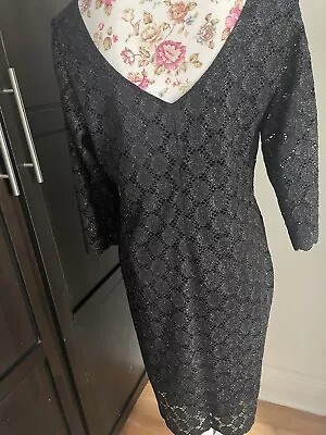 QVC Ronnie Nicole Oh So Slim Black Lace Cocktail Dress Size L  • £22