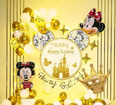 44pcs Disney Minnie Mouse Golden Baby Happy Birthday Balloon Set Party Kit • $9