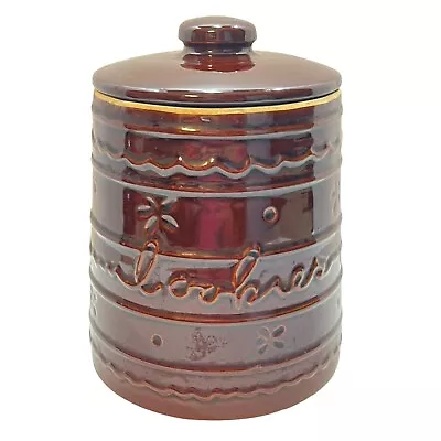 MARCREST DAISY & DOT Warm CO Brown Stoneware Cookie Jar 1950s With Lid Vintage • $39.95