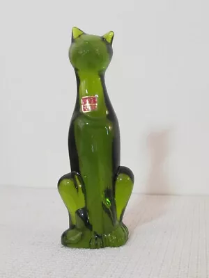 Viking Glass Epic Avocado Green Cat Statue Paperweight 8.25  • $149