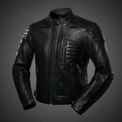 Mens Genuine Leather Leder Padded Rock Biker Jacket Punk Biker Motorbike  116fn • $112.05