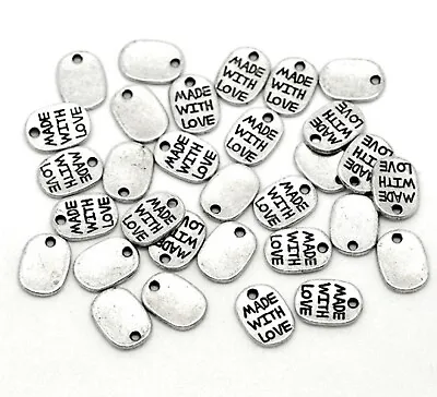 50 Made With Love  Tags Pendant Tibetan Antique Silver  Charms  • £2.49