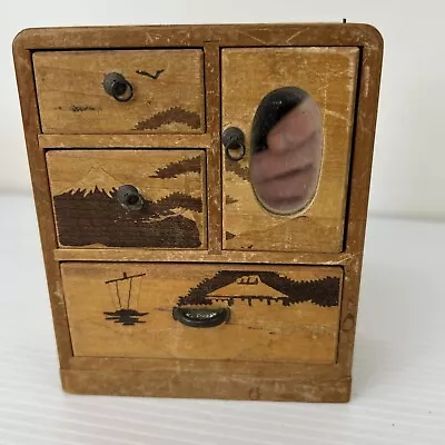 Vintage Miniature Japanese Wooden Dresser Wardrobe Drawers Mirror Dollhouse • $76.50