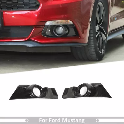 Carbon Fiber Exterior Front Side Fog Light Bezel Trim For Ford Mustang 2015-2017 • $32.29