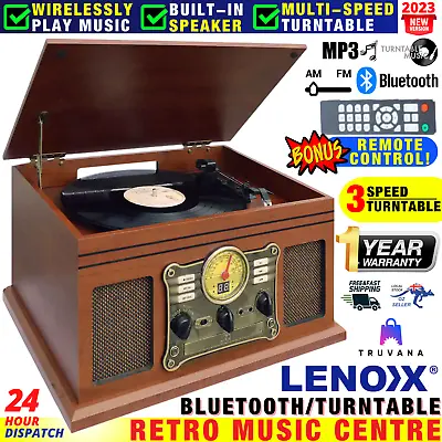 Bluetooth Turntable Vinyl Record Player Vintage Radio CD USB Stereo Cassette  • $203.68