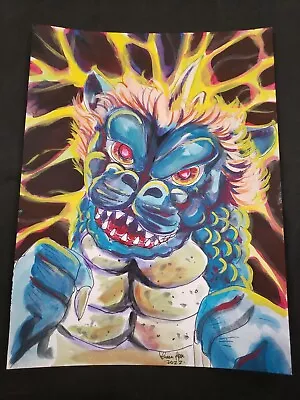 Gambara Kaiju Godzilla  Tessa Rose Original Acrylic & Pen 9x12 Watercolor Paper • $60