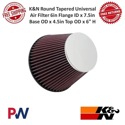 K&N Round Tapered Universal Air Filter 6  Flange ID 7.5  Base OD 4.5  Top OD 6 H • $81.37