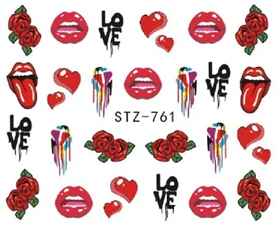 £1.95 • Buy Nail Art Stickers Water Decals Transfers Valentines Love Lips Roses (STZ761)