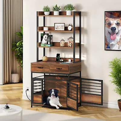 32''Dog Crate Furniture With Storage Shelves & Drawer Heavy Duty Dog Kennel Cage • $175.99