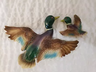 £14.49 • Buy 2 Vintage Chalkware Flying Mallard Ducks Wall Hangars Japan