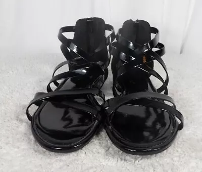 Max Collection Womens Black Solid Back Zipper Gladiator Flat Sandals Size US 9 • $27.94