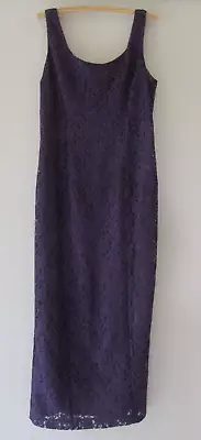 $39.99 • Buy WHISTLES PURPLE Fitted Lined Formal Maxi Long LACE Dress Size 12 Made Australia