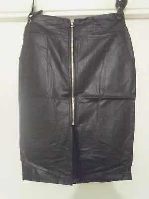 Black Faux Leather Zip Bodycon Midi Stretchy Pencil Midi Skirt Size XL Brand New • £9.99