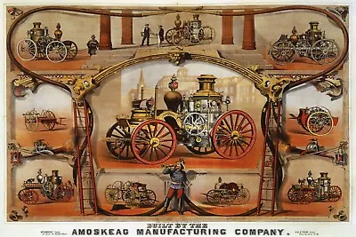 Old Fire Engine Horse Drawn Firefighting Apparatus Vintage Poster Repro FREE S/H • $28.64