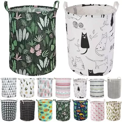 Canvas Laundry Hamper Foldable Clothes Bin Basket  Baby Hamper Toy Storage Bin • £7.69