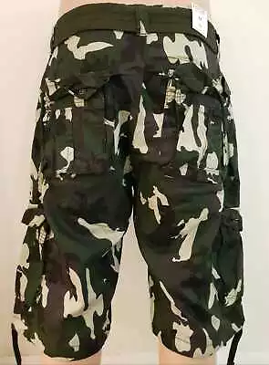 New Men's Focus Army Camo Cargo Shorts 30 To 44 *With Belt* • $24.99