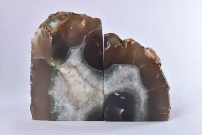 £30.99 • Buy Large Grey Polished Cut Base AGATE Geode BOOKEND Pair - Brazil 1.73kg