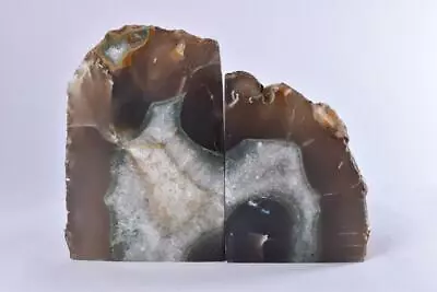 £30.99 • Buy Large Grey Polished Cut Base AGATE Geode BOOKEND Pair - Brazil 1.73kg