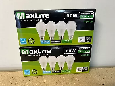 Lot Of 8 Maxlite LED Light Bulbs 8w = 60 Watt A19 Daylight 5000K Dimmable • $18.99