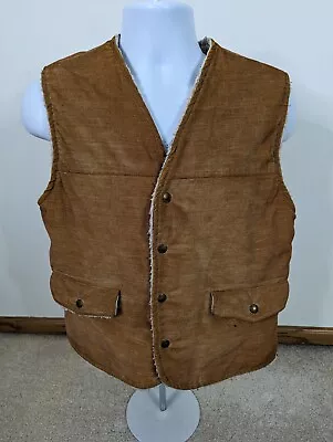 Vintage 70s Westwind Sportswear Sherpa Lined Corduory Velour Vest Large Western • $32.38