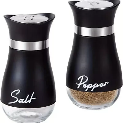 2pcs Salt And Pepper Shakers Pots Dispensers Cruet Jars Set With Holder • £6.69