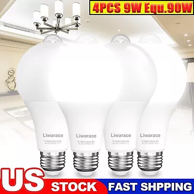 4PCS PIR Auto Motion Sensor LED Light Bulbs E26 9W Equivalent 90W Bulbs E27 Base • $20.95