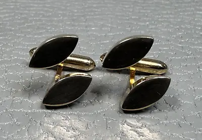 Vintage Mid Century Modern Oblong Floating Pattern Yellow Gold Plated Cuff Links • $19.95