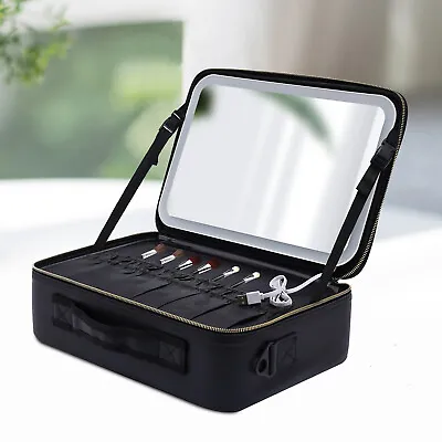 Portable Makeup Bag With Light Up LED Mirror Travel Cosmetic Train Storage Case • £49