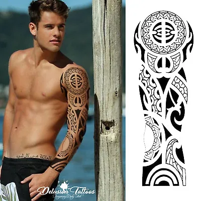 Tribal Temporary Tattoo Sleeve Arm Samoan Maori Mens Womens Waterproof • £4.99